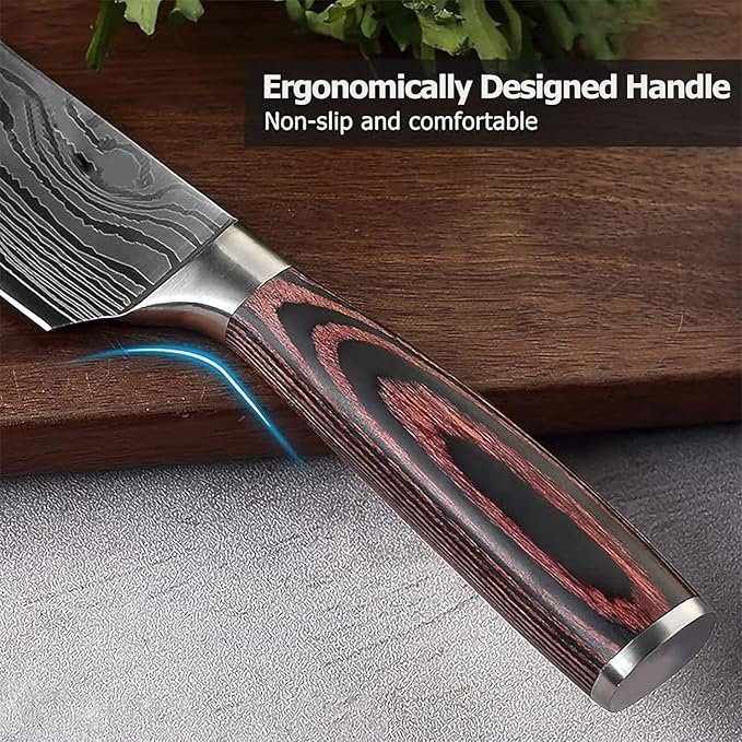 Chef Knife- 8", Razor-Sharp High-Carbon Stainless Steel Kitchen Knife, Ergonomic Handle, Multipurpose Japanese Chef's Knife for Meat & Veggies, Ideal for Gifting