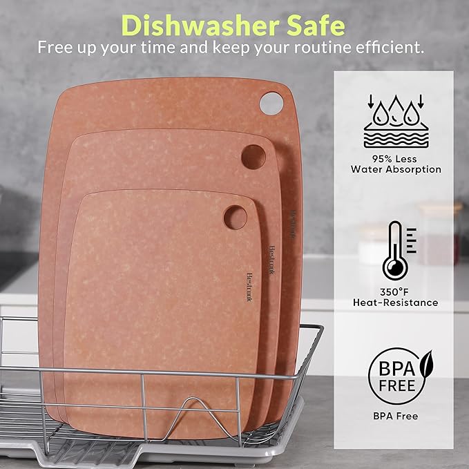 Wood Fiber Cutting Board for Kitchen - High Density, Non-Porous, BPA-Free, Reversible Chopping Board, Dishwasher Safe, Knife-Friendly Cutting Board for Meat, Bread, Fruit, 11.8" x 9.3", Wooden
