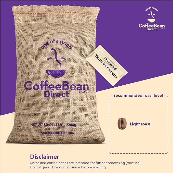 Coffee Bean Direct Unroasted Tanzanian Peaberry, 5 Pound (Pack of 1)