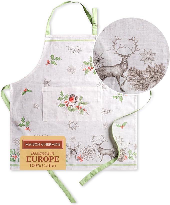 Maison d' Hermine 100% Cotton Apron for women with Pocket Kitchen Chef Apron for Men Cooking Gardening Server Waitress