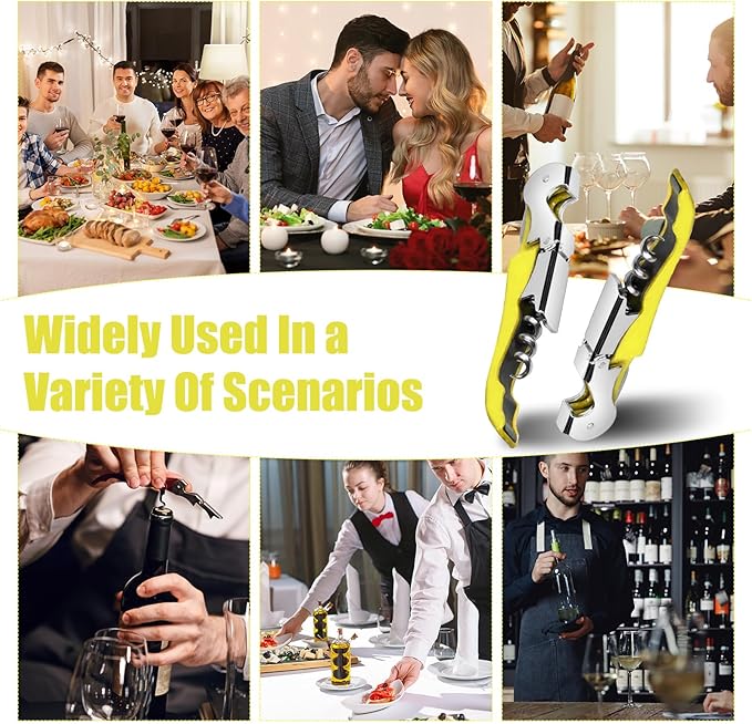 6 Pieces wine key wine opener Professional Waiter Corkscrews Stainless bottle opener Fold Serrated Foil Cutter Key for Family, Company Party,Bars,Restaurants(yellow)