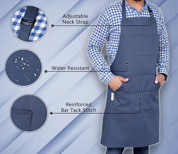 RUVANTI Work Apron for Men, Oil & Water Repellent, Poly Cotton Cross Back Aprons for Women with Pockets, Adjustable up to XXL