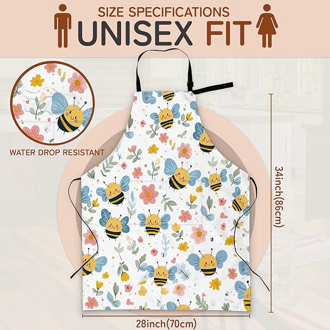 Kitchen Apron with Pocket,Waterproof Adjustable Neck and Long Ties, Cooking Baking Gardening Painting Apron for Women