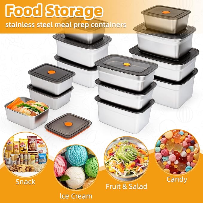 3 PCS Stainless Steel Food Storage Containers(33oz) with Lids Leak Proof & Airtight | Stainless steel freezer Containers,Airtight Bento Lunch Box,For Meal Prep,Fruit,Snack,Freezer