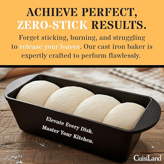 Cuisiland Rectangular Cast Iron Bread Loaf Pan, Heavy Duty 11x4.75x4,25" (14" L/Handles) with Lid (BLP137U)