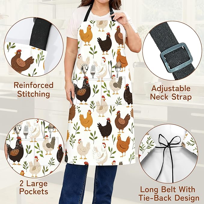Cooking Aprons for Men and Women,Adjustable Bib Chef Apron with 2 Pockets, Soft and Durability Kitchen Apron