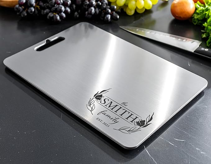 Personalized Titanium Cutting Board, Custom Engraved Name, Cutting Board for Kitchen, Premium Stainless Steel & Titanium Chopping Board for Wedding, Anniversary, Housewarming, or Christmas Gift
