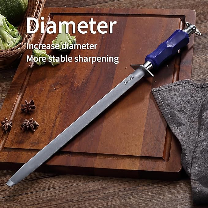 Honing Steel 12 inch Professional Knife Sharpener Honing Rod, Fine Lines, High Carbon Steel, High hardness, Flat Knife Sharpening Steel