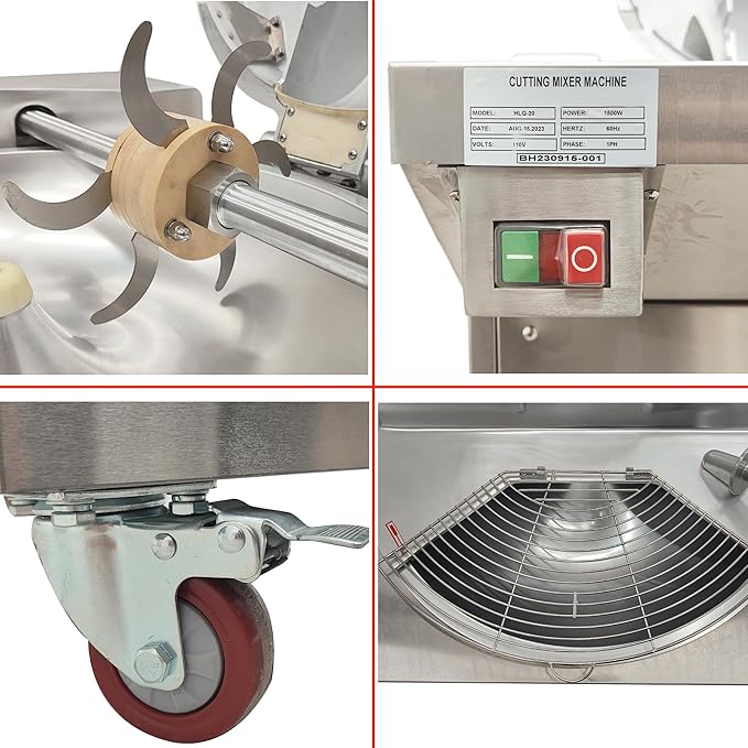 TECHTONGDA Commercial Food Processor Chopper for Meat and Vegetable, Electric Food Cutter Grinder Machine, 1500W Meat Bowl Chopper Machine with 24L Capacity for Restaurant