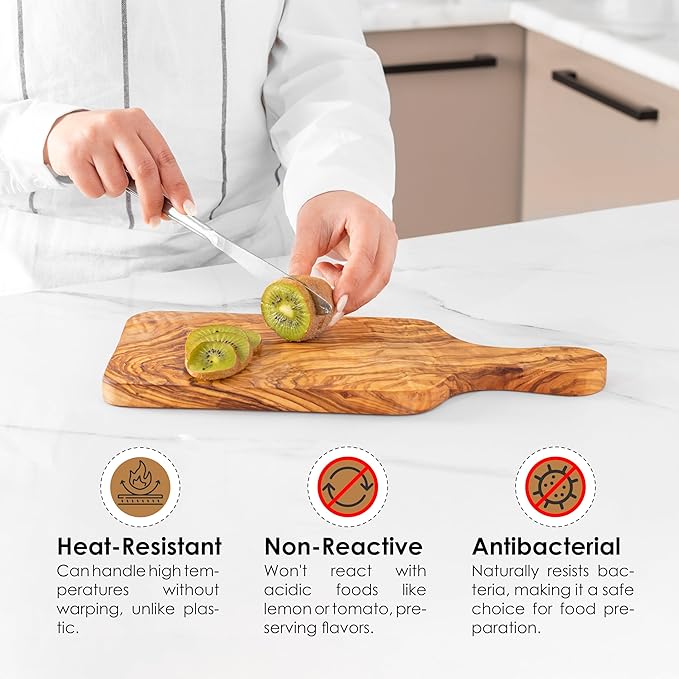 Olive Wood Cutting Board - 34cm (13.4") Large Chopping Board with Hanging Hole - Rustic Mediterranean Kitchen Board for Chopping, Slicing, and Serving - Durable Design with Beeswax Finish