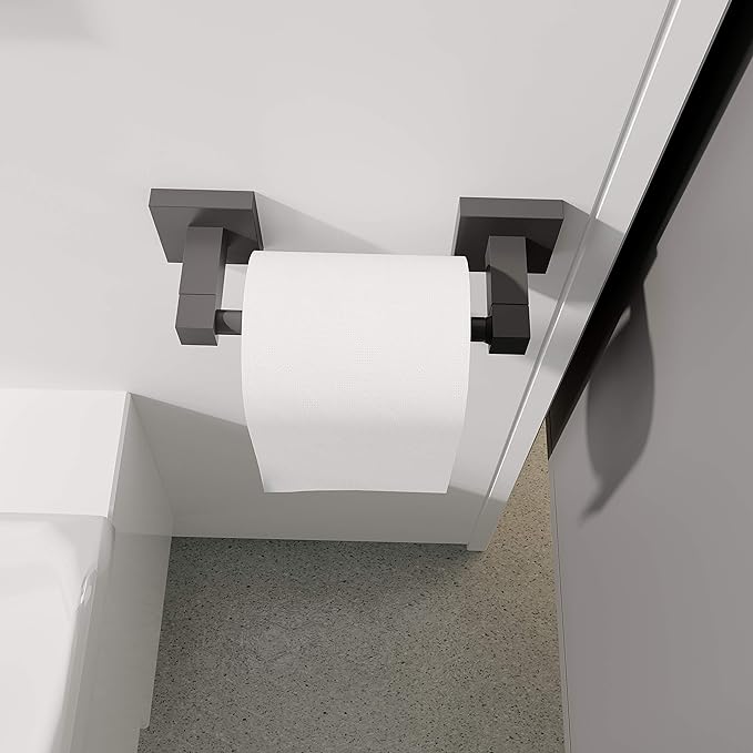 Ruacq Toilet Paper Holder Matte Black Double Post Pivoting Square Tissue Holders Roll Holder Hangers Toilet Paper Modern Wall Mounted, Commercial Bathroom Toilet Paper Roll Holder