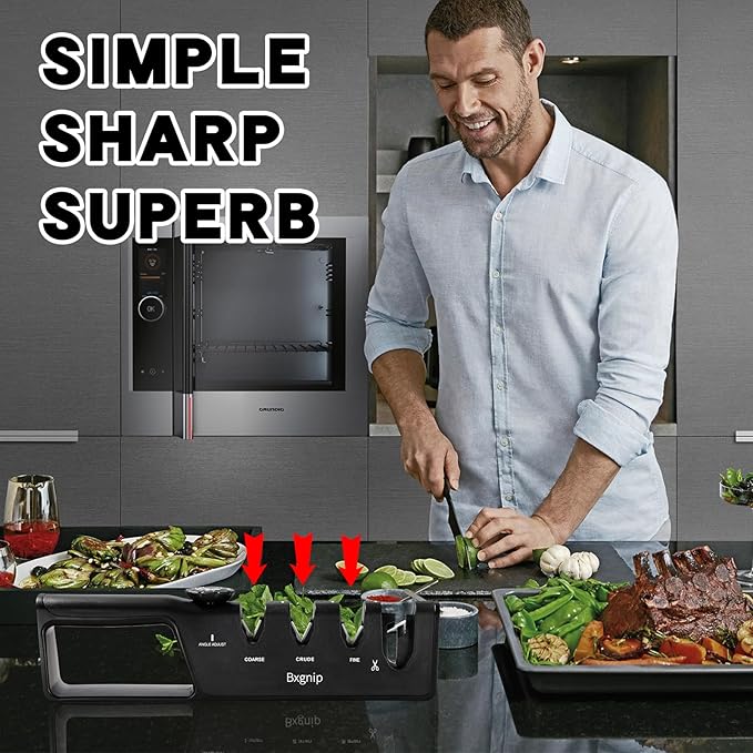 Professional Knife Sharpener with 6 Adjustable Sharpening Angles,and also sharpen scissors, Ergonomic Handle,Handheld Knives and Pocket Knife Sharpener, Black