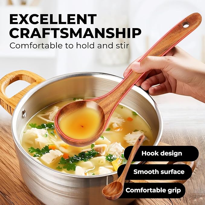 Wooden Utensil Set, Natural Teak Wooden Kitchen Utensils Set, Essential Wooden Spoons for Cooking (9Pcs)