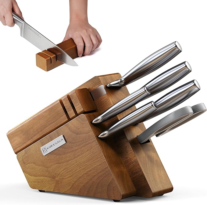Kitchen Knife Block Set, 8-Piece with Sharpener | Japanese High Carbon Stainless Steel Knives with Ergonomic Handles