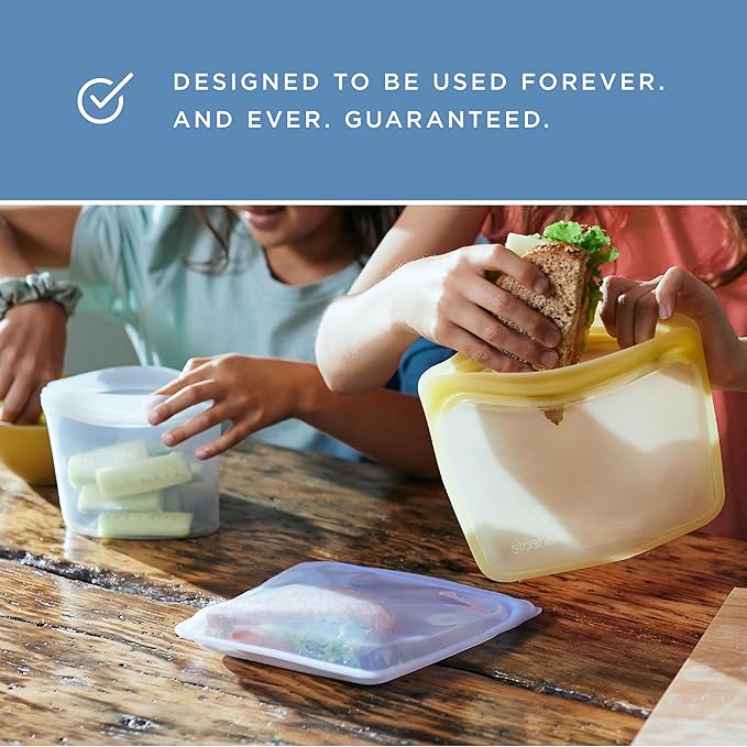 Stasher Premium Silicone Reusable Food Storage Bags, 3-Pack, Clear, Multi-Use Food Storage Bags, Lunch Bag, Travel Containers, BPA Free, Leak-free, Dishwasher-Safe, Eco-friendly