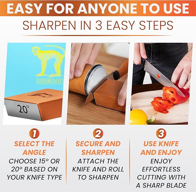 Rolling Knife Sharpener Kit - Magnetic Rolling Sharpener for Knives with 15 & 20 Degree Angles – Rolling Stone Pro Sharpener for Kitchen & Pocket Knives - Ideal Gift for Christmas.