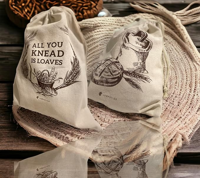 Natural Organic Linen Bread Bags - 2 pack - Large 13 x15 inches. Ideal for Homemade Bread, Reusable, Gift, Christmas Gift, Storage for Artisan - Bakery & Baguette Bag, no plastic