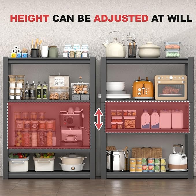 1600LBS Garage Shelving 4 Tier Heavy Duty Garage Shelving, Adjustable Metal Shelving Unit for Basement, Warehouse, Pantry, Closet, Kitchen,13.78" D x 29.53" W x 55.12" H