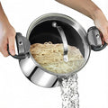 GOTHAM STEEL 8 Qt Stainless Steel Stock Pot Multipurpose Pasta Pot with Strainer Lid & Twist and Lock Handles, for Soup, Spaghetti, Rice, Induction Ready, Dishwasher Safe