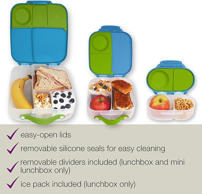 b.box Kids Lunch & Snack Containers. 3-Pack Set Includes Matching Oversized Bento Lunch Box, Mini Meal Boxes for Kids and Toddlers. School Supplies (Ocean Breeze)