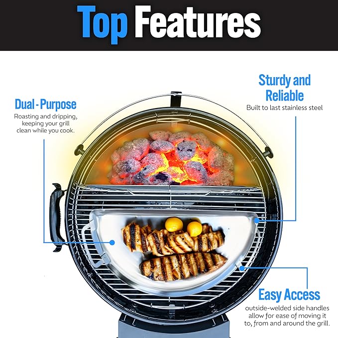 SnS Grills Slow ‘N Sear Mini Drip Pan - Stainless Steel Grilling Accessory for 18" Weber Kettle & Other Kettle Grills, Perfect for BBQ, Baking, and Broiling