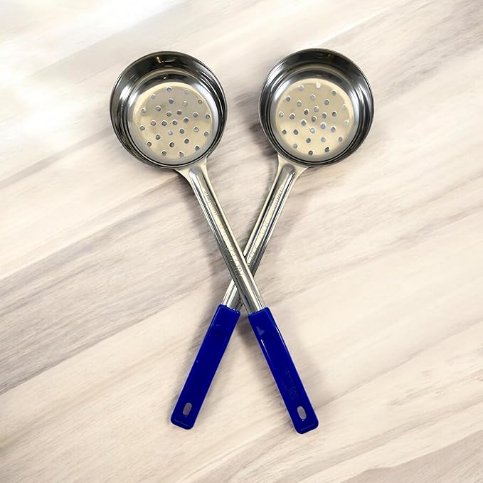 8 Ounce Slotted Stainless Steel Portion Control Ladle Spoon for Measuring and Serving; Commercial Grade Serving Scoops [Pack of 2]