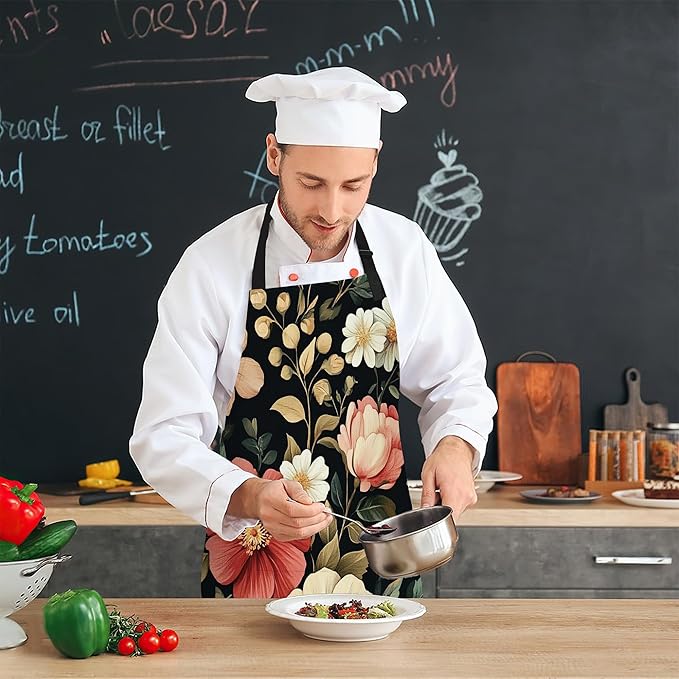 Cooking Apron for Women and Men,Adjustable Chef Bib Apron with 2 Pockets, Water and Oil Resistant for Kitchen Use