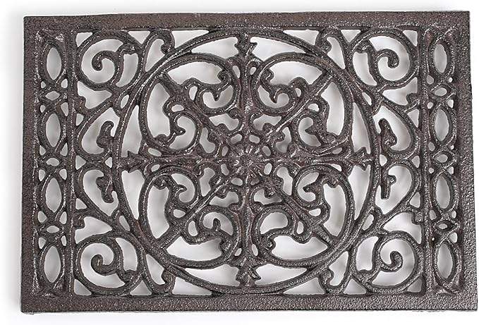 Sungmor Rectangle Cast Iron Trivets, Metal Trivet for Hot Pots and Pans, Heavy Duty Rustic Wood Stove Tea Pot Trivet, Decorative Hot Pot Holder for Kitchen Counter and Dining Table, Intricate Pattern