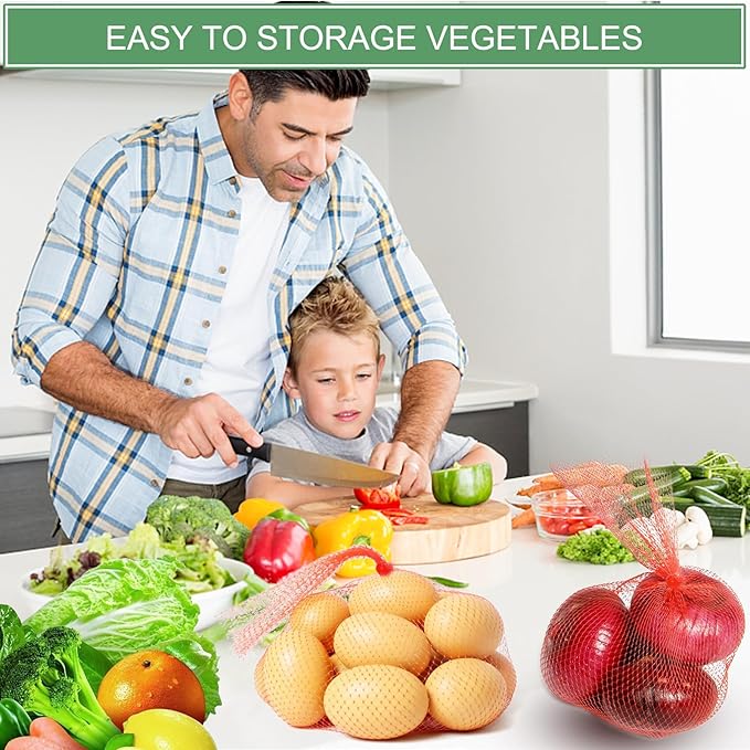 100Pcs Reusable Produce Plastic Mesh Bag,20 Inch Seafood Boil Bags，Kitchen Organizer Produce Packaging Supplies Net，Vegetable and Fruit Seafood Plastic Mesh Strap Storage Bag (Yellow)