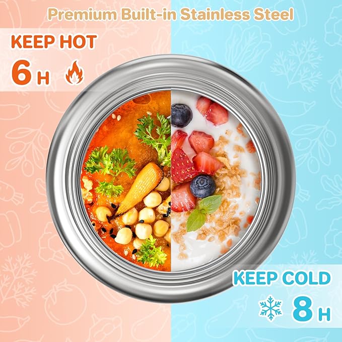 JSLOVE Bento Lunch Box with Leak Proof Thermos Food Jar for Kids, Food Lunch Containers for Boys with 4 Compartments, BPA-Free with Utensils, Food Picks, Sauce Jar & Silicone Lunch Box Dividers