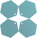 4 Packed Silicone Trivet Mats - DIY Different Size Dish Drying Mat, Hot Pot Holder for Pots & Pans, Non-Slip & Heat Resistant Kitchen Hot Pads for Countertops & Table, Turquoise