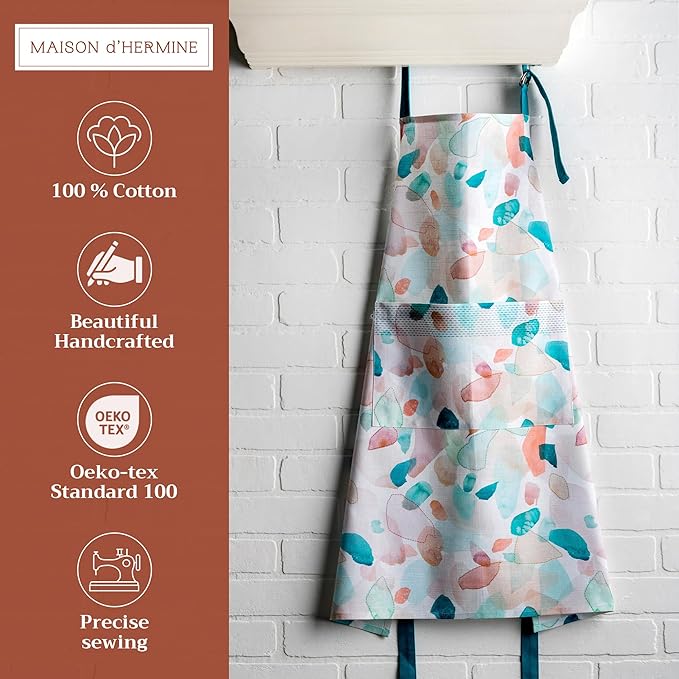 Maison d' Hermine 100% Cotton Apron for women with Pocket Kitchen Chef Apron for Men Cooking Gardening Server Waitress