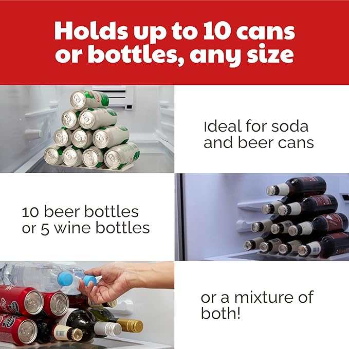 Cooks Innovations 2-Pack Drink Organizer for Fridge, Soda Can Refrigerator Organizers and Storage, Beer-Wine-Water Bottle Holder, Fridge Monkey - Durable Non-Slip&Roll