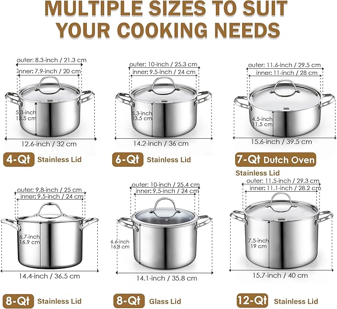 Cooks Standard Multi-Ply Clad Stainless Steel Stock Pot, 4-Quart Pasta Cooking Soup Pot with Lid, Deep Stockpot Induction Cookware