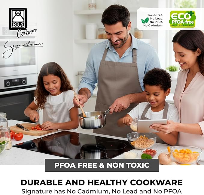 BRA COOKWARE Signature Stainless Steel Sauce Pot w/Glass Lid | 7 Inch 1.4 Quart Professional Grade Saucepan | PFOA Free Warming Pot | All Cooktops | All Cooktops (incl. Induction) & Oven Safe