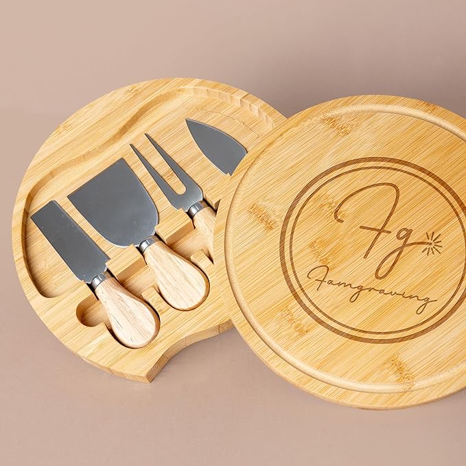 Custom engraved luxury charcuterie board & knife set/4pcs, personalized cheese chopping serving tray for fruits, food, dessert for table decoration, personalized gift for hostess (Your own text/logo)