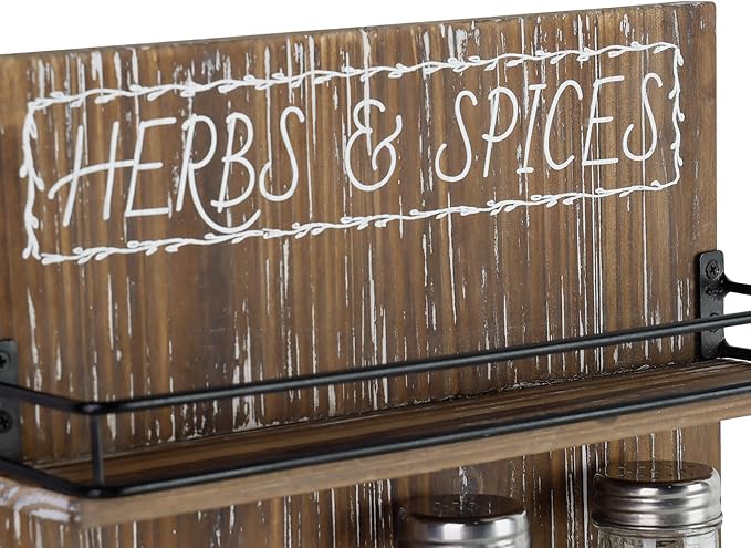 Farmhouse Wall Mount Spice Rack, Brown Wooden 3-Tier Shelf Organizer, Kitchen Pantry Wall-mounted Space Saving Storage Holder for 18 Jars