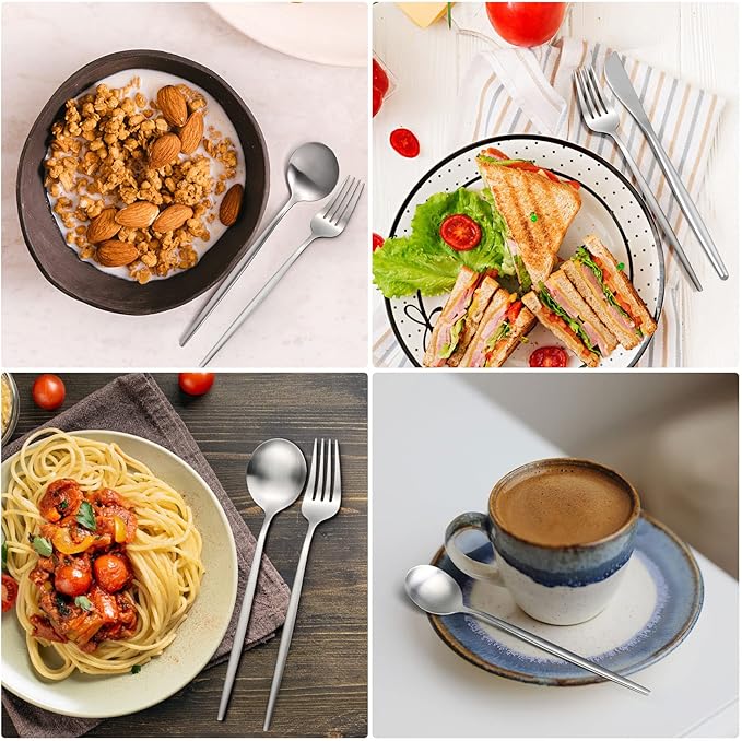 MIKIWAY 60-Piece Silverware Set for 12, Stainless Steel Flatware, Matte Cutlery Tableware, Kitchen Utensils Include Spoons and Forks, Satin Polished, Dishwasher Safe