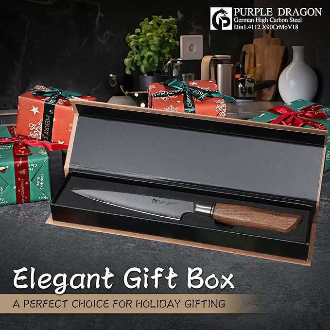 Purple Dragon Kitchen Utility Knife 5.1 Inch, Vg10 Steel Ultra Sharp Blade, Small Kitchen Fruit Paring Knife with Ergonomic Wooden Handle Christmas Gift for Men and Women