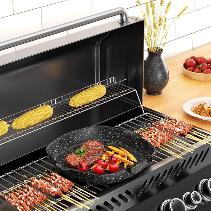 Nonstick Grill Pan, 9.5 Inch Large Grilling Skillet Steak Pan for Indoor Cooking, Steak & Bacon Pans for Stove Tops (9.5 in)