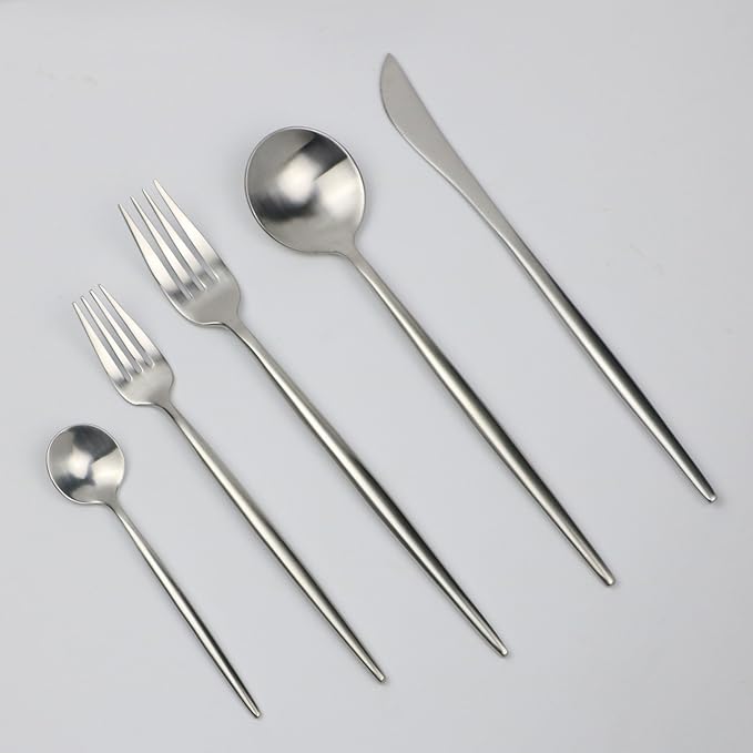 5-Piece 18/10 Stainless Steel Silver Flatware Set, Serive for 1, With Fork Spoons Knife Teaspoon Dessert Fork for Home Kitchen Restaurant Hotel