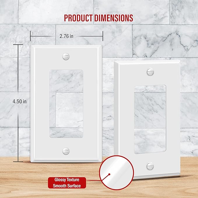 ENERLITES Decorator Switch Metal Wall Plate, Outlet Cover, Corrosion Resistant, Standard Size 1-Gang 4.50" x 2.76", Powder Coated Stamped Steel, 7731-WG, White Gloss