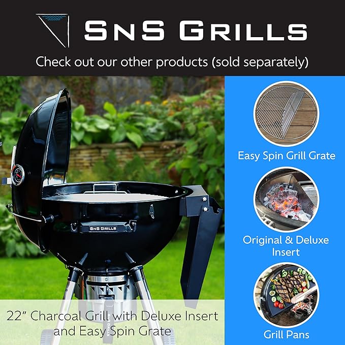 SnS Grills Drip 'N Roast Pan 22", All-in-One Drip Pan, Roasting & Baking Pan for Outdoor Grilling & Indoor Oven Use, Carbon Steel with Black Porcelain Coating - Fits 22” Weber & Other Kettle Grills