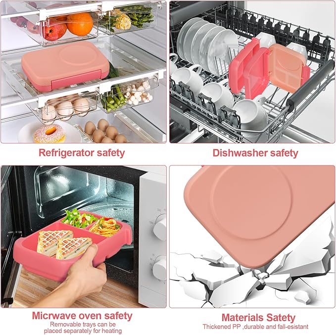 MAISON HUIS Chill Bento Lunch Box for Kids Adult with Ice Pack 3 Compartments Leakproof Lunch Containers Keep Food Cold for Girl Boy School