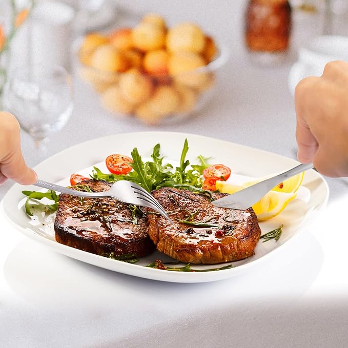 MIKIWAY 20-Piece Silverware Set for 4, Stainless Steel Flatware, Matte Cutlery Tableware, Kitchen Utensils Include Spoons and Forks, Satin Polished, Dishwasher Safe