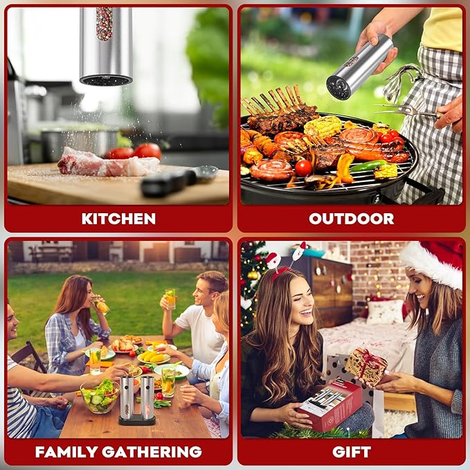 Electric Salt and Pepper Grinder Set: Automatic Rechargeable Salt and Pepper Shakers with USB Charging Base, Adjustable Coarseness, 110ml Large Capacity, Stainless Steel Pepper Grinder for Kitchen