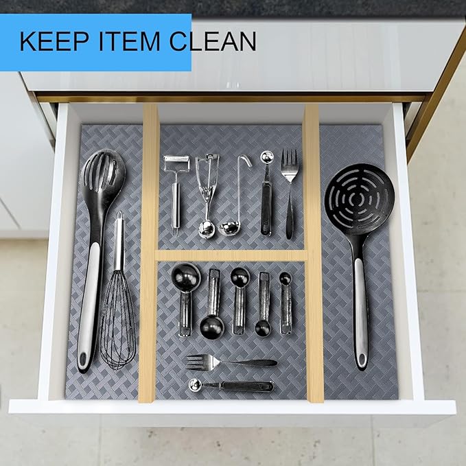 FEXIA Drawer Liners for Kitchen Cabinets, 17.5 Inch x 20 FT(240 Inch) Non Adhesive Cabinet Liner, Refrigerator Liners, Washable Oil-Proof Fridge Pads Shelves Drawer (Gray)