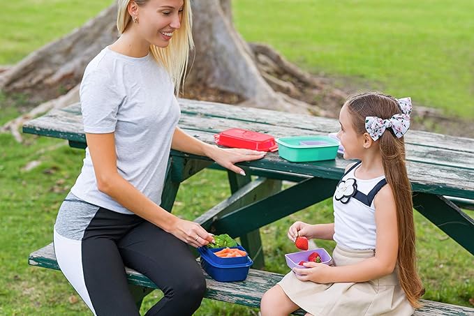 Ultimate Bento Box - Lunch Box for Kids & Adults with Removable Ice Pack - Leakproof, Multi-Compartment Food Container with Removable Containers - Microwave & Dishwasher Safe (Red, Blue, Red)
