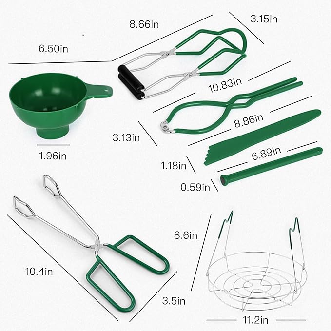 7PCS Canning set,Canning Kit with Canning Tongs Jar Lifter,Canning Tongs,Can Opener,Funnel For Canning,Steamer Rack,Lid Lifter Bubble Popper(Green)