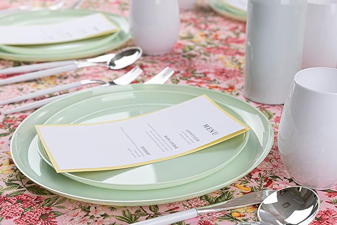 [30 Pack 10.7''] Mint Green Plastic Party Plates Edge Collection Premium heavyweight Elegant Disposable Tableware Dishes